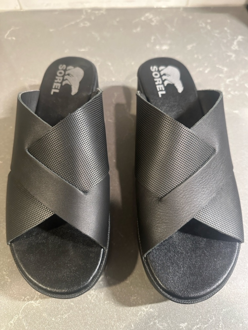 Sorel Black Crisscross Mule Slides Size 7.5